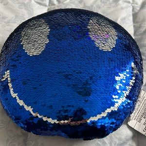 Blue and silver sequin smiley face plush/mini pillow